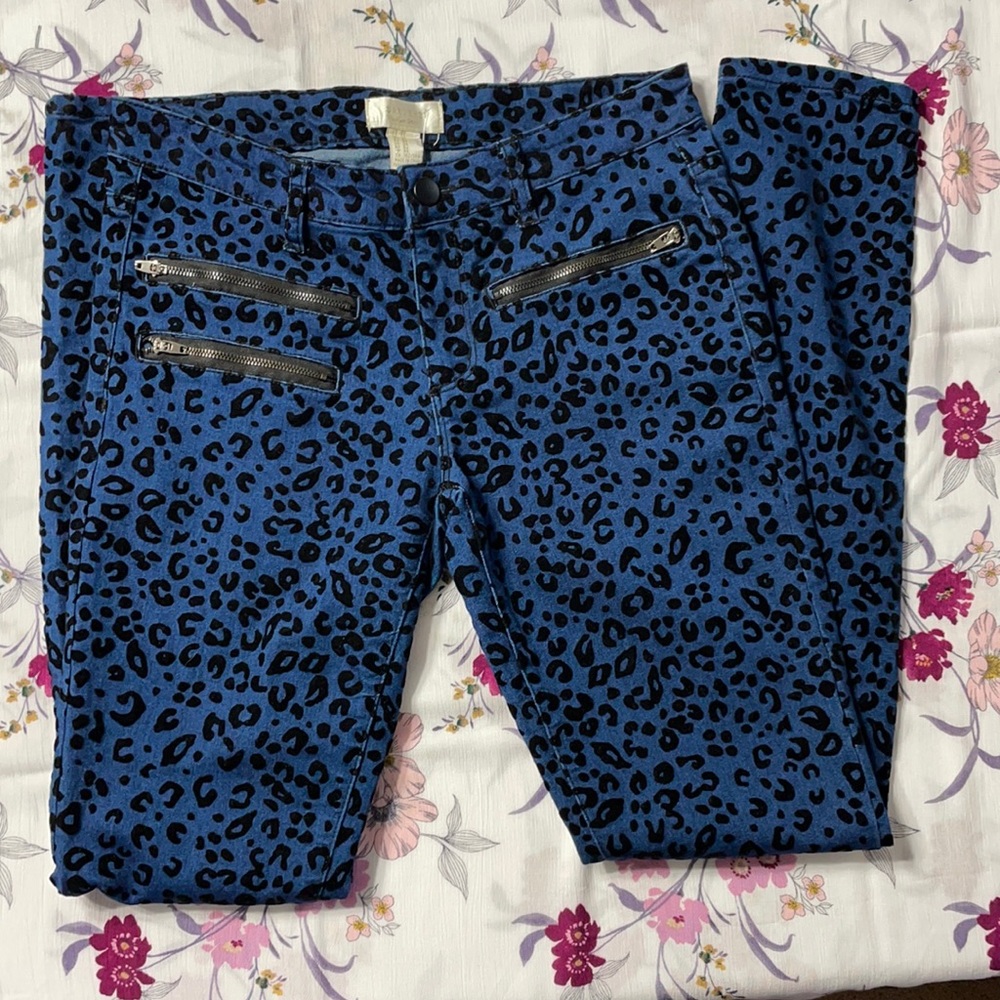 Forever 21 Blue Pants With Cheetah Print